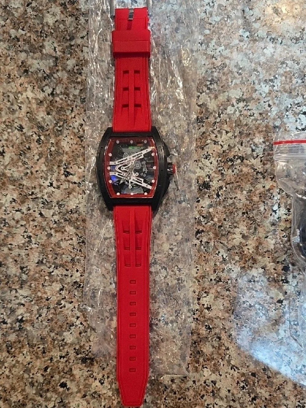 Red Men's Sport Watch with Rubber Strap